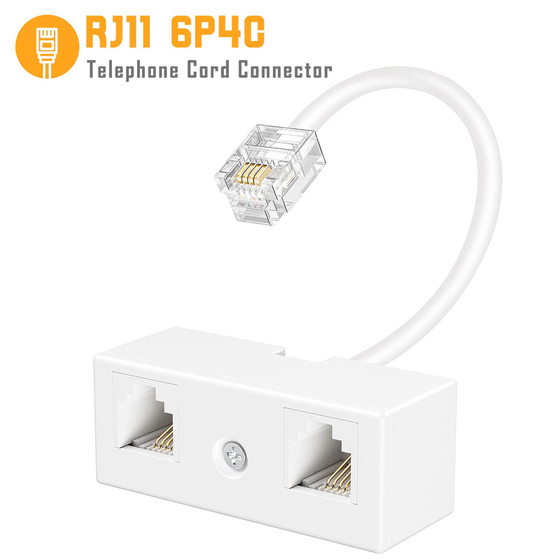 [Australia - AusPower] - Two Way Telephone Splitters, Uvital Male to 2 Female Converter Cable RJ11 6P4C Telephone Wall Adaptor and Separator for Landline (White, 2 Pack) White 