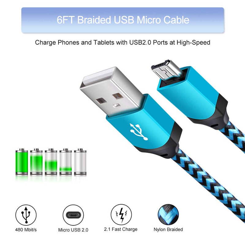 [Australia - AusPower] - Android Phone Charger Micro Cable Set,4pack Wall Plug 1A/5V Power Adapter with 6ft Nylon Braided Fast Charging Micro USB Cord Compatible Samsung Galaxy S7 S6 Edge S4 Note 5,Moto G5 Plus E4 G6 Play,HTC N(4in1 Blue) 