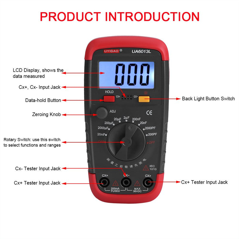 [Australia - AusPower] - Digital Capacitance Meter, Capacitor Pro Tester 0.1pF - 20000uF with LCD Backlight Max 1999 Display 