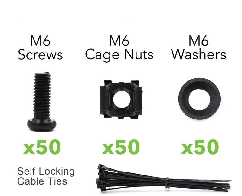 [Australia - AusPower] - M6 x 16mm Rack Mount Cage Nuts, Screws and Washers for Rack Mount Server Cabinet, Rack Mount Server Shelves, Routers, 50 PACK Rack Mount Screws and Square Insert Nuts, Self-Locking Cable Ties for Free 