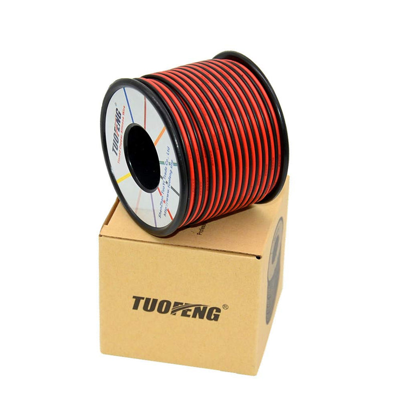 [Australia - AusPower] - TUOFENG 20awg Silicone Electrical wire 200 feet Reel [Black 100 ft Red 100 ft] 2 Conductor Parallel Wire 20 Gauge Flexible Stranded Tinned Copper Wire 2PIN-20AWG-200FT 