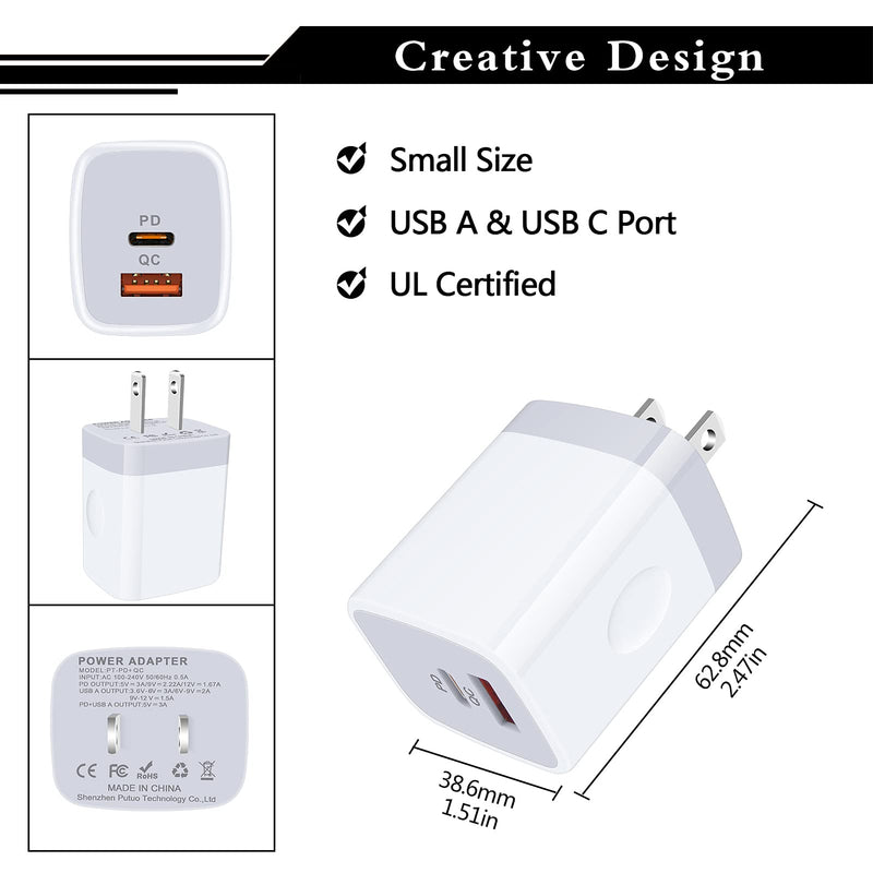 [Australia - AusPower] - USB C Power Adapter, 3Pack 20W 2 Port PD&QC 3.0 Type C Fast Charging Block Wall Charger Compatible with iPhone 13 12 11 Pro Max,SE,iPad,8 7 Plus,Samsung Galaxy S21 S20 S10 Plus,Google Pixel 6 Pro 5 4 