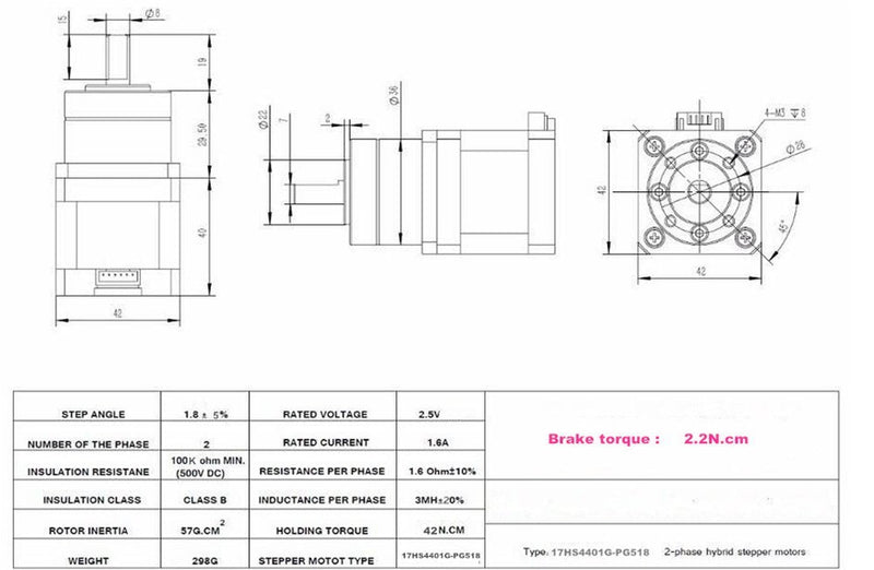 [Australia - AusPower] - Nema17 42 Planetary Gear Stepper Motor Reduction Ratio1:5.18 + Cable Line for DIY CNC Milling Engraving Machine / 3D Printer 