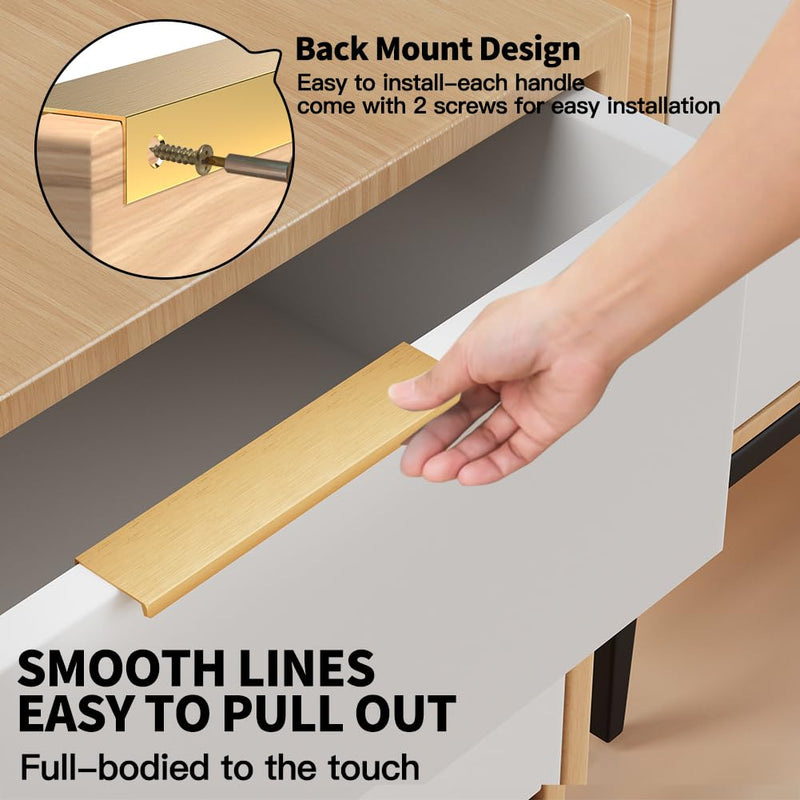 [Australia - AusPower] - Precisluck 5 Pack Edge Gold Hidden Drawer Door Cabinet Handle Aluminum Alloy Finger Bar Pull Concealed Furniture Hardware Back Mount Dresser Handles for Kitchen Bathroom 150mm(5.9 Inch) 150mm(5.9 inch) 