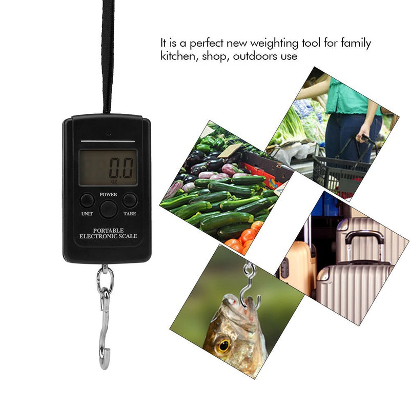 [Australia - AusPower] - Fishing Scale Luggage Portable Handheld Digital Handy Scale Electronic Hanging Travel Luggage Scale Weight Measuring Tool Blue Background Black Word LED LCD Screen 40KG/88lb 