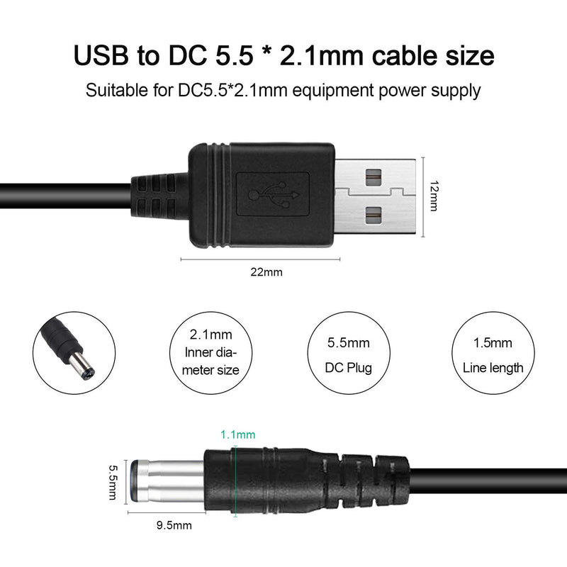 [Australia - AusPower] - Universal USB to DC 5.5x2.1mm Plug Power Charging Cable with 10 Connectors for Router, Mini Fan, Speaker, Camera, Smart Phone and More Electronics Devices(5FT, DC10+1) 