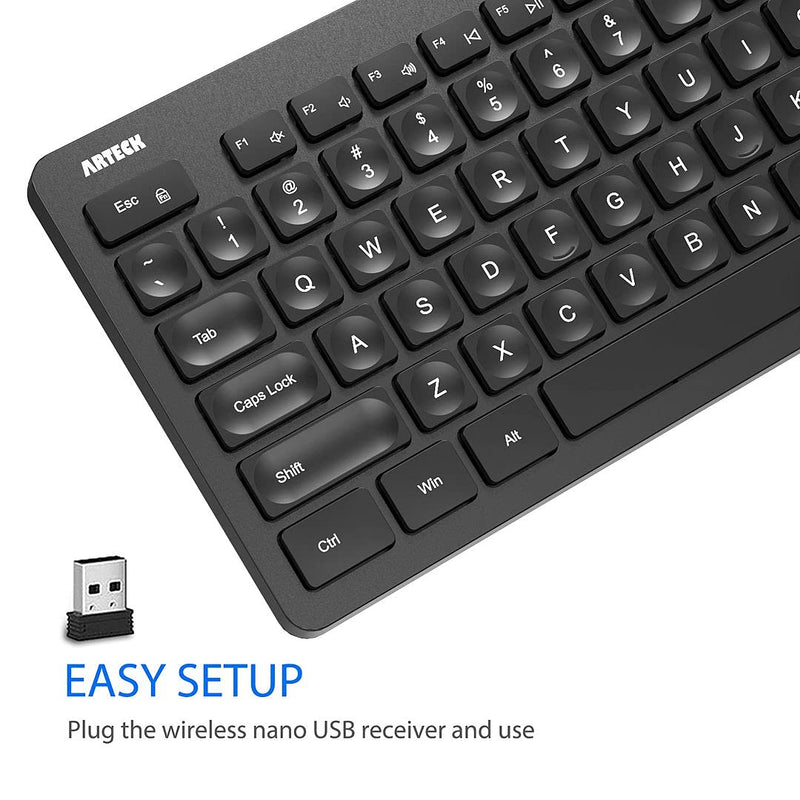 [Australia - AusPower] - Arteck 2.4G Wireless Keyboard Ultra Slim Full Size Keyboard with Numeric Keypad and Media Hotkey for Computer/Desktop/PC/Laptop/Surface/Smart TV and Windows 11/10/ 8/7 