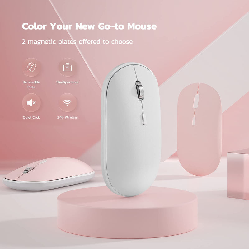 [Australia - AusPower] - 2.4G Wireless Mouse with Magnetic Plate, Wireless Computer Mouse with 3 DPI Level, Ultra-Thin and Portable, Slim Silent Mouse with USB Dongle, 90% Less Noise for PC, Laptop, Notebook, Desktop-White White 