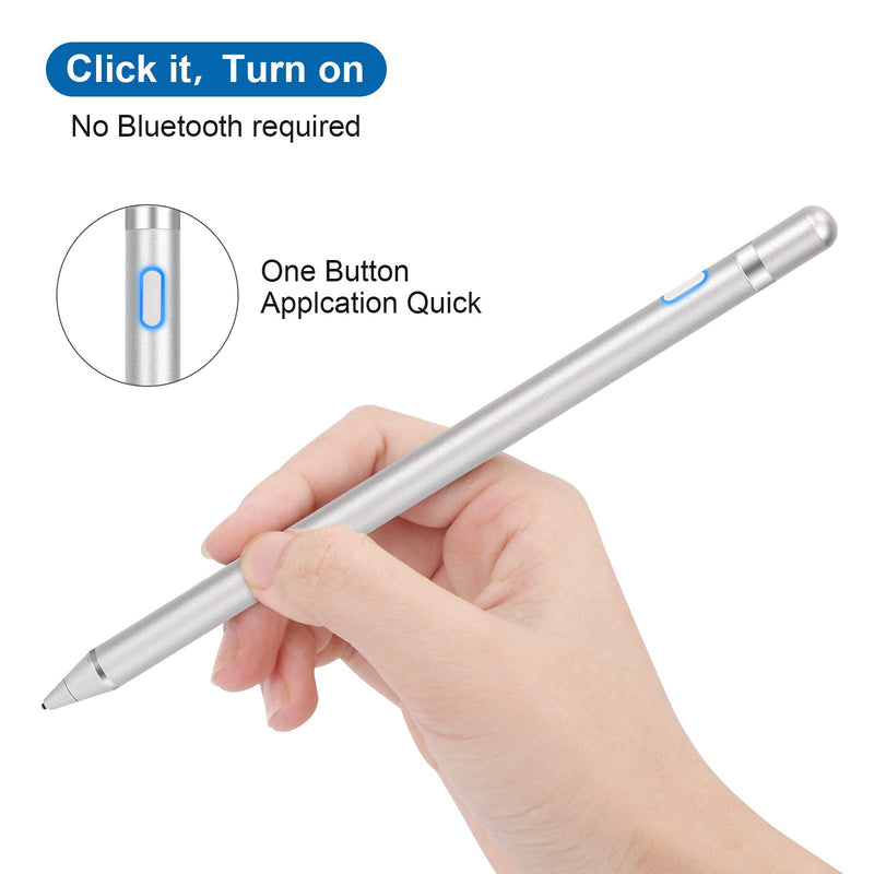 [Australia - AusPower] - Stylus Pen Digital Pencil Fine Point Active Pen for Touch Screens, Compatible with iPhone iPad and Other Tablets (Silver) Silver 
