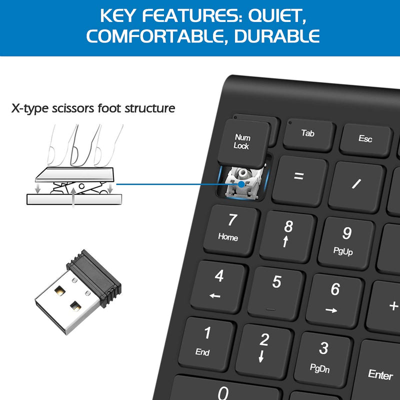 [Australia - AusPower] - Wireless Number Pads, Numeric Keypad Numpad 22 Keys Portable 2.4 GHz Financial Accounting Number Keyboard Extensions 10 Key for Laptop, PC, Desktop, Surface Pro, Notebook Black 