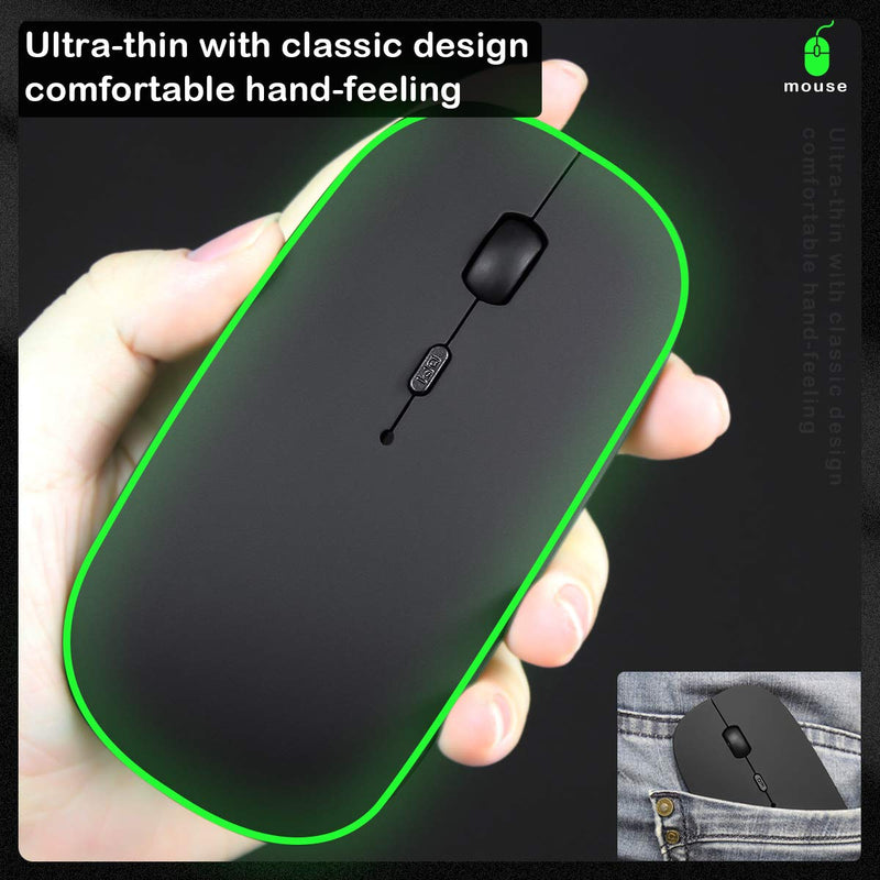 [Australia - AusPower] - Bluetooth Mouse, Rechargeable Wireless Mouse Dual Mode(Bluetooth 5.0+USB),2.4G Computer Mouse with USB Receiver, Silent Slim with Adjustable DPI for Laptop, PC, Mac,OS,Android, Windows,(Black) Black 