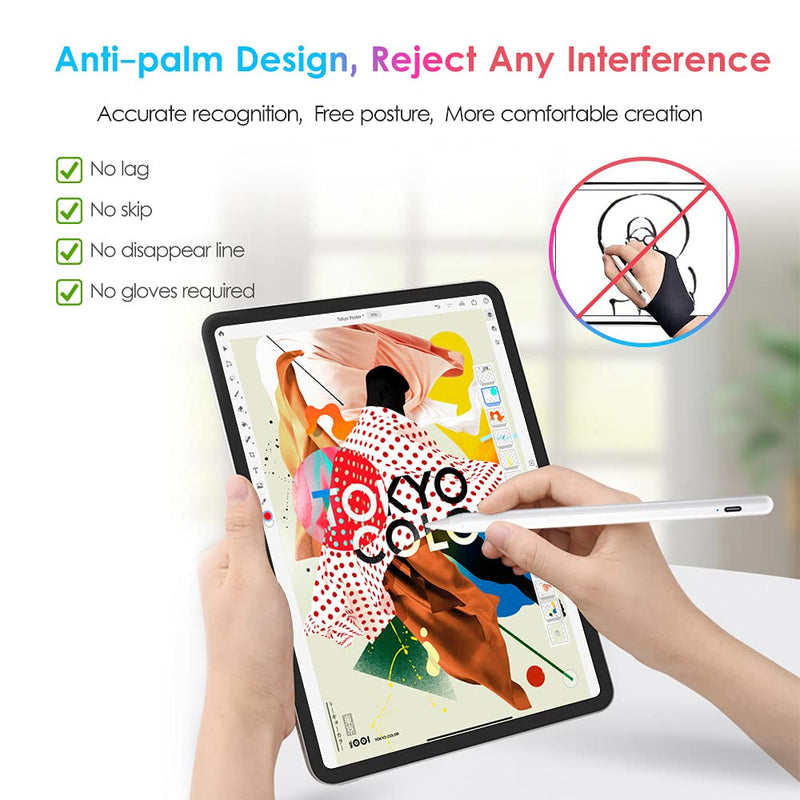 [Australia - AusPower] - DTTO Stylus Pen for iPad with Palm Rejection, Active Pencil for (2018-2021) New Apple iPad Mini 6th/5th Gen, iPad 6/7/8th Gen, Pro 11/12.9 Inch, iPad Air 4th/3rd Gen for Drawing/Writing, White 