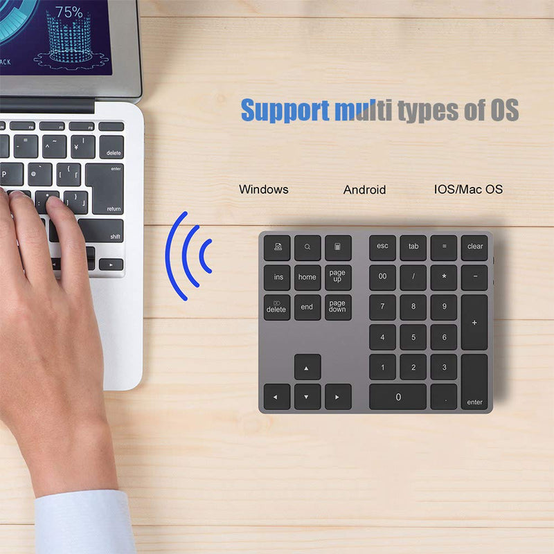 [Australia - AusPower] - Wired/Bluetooth Numeric Keypad, Portable Wireless Bluetooth 34-Key External Number Pad with 2 USB 3.0 Interface for Computer Laptop Windows, OS, Android(Black) Black 