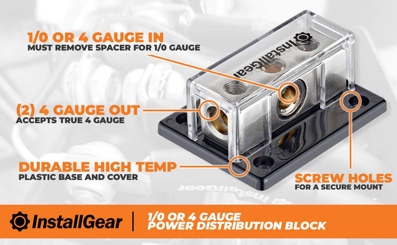 [Australia - AusPower] - InstallGear 0/2/4 AWG Gauge Power Distribution Block 1/0 Gauge in to (2) 4/8 Gauge Out 1/0 Gauge In - (2) 4/8 Gauge Out 