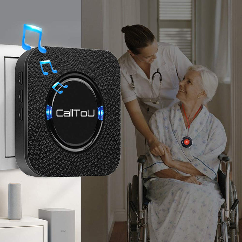 [Australia - AusPower] - CallToU Wireless Caregiver Pager Call Button Nurse Alert System Call Bell for Home/Elderly/Patients/Disabled 2 Waterproof Transmitters 1 Plugin Receivers,Black 