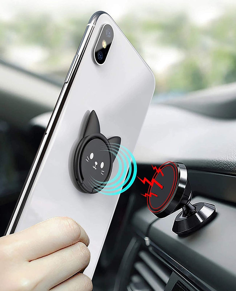 [Australia - AusPower] - Cell Phone Ring Holder Ultra-Thin Cute Cat Finger Grip 360° Rotation Kickstand Metal Phone Grip for Magnetic Car Mount Compatible with All Smartphones (Black) Black 