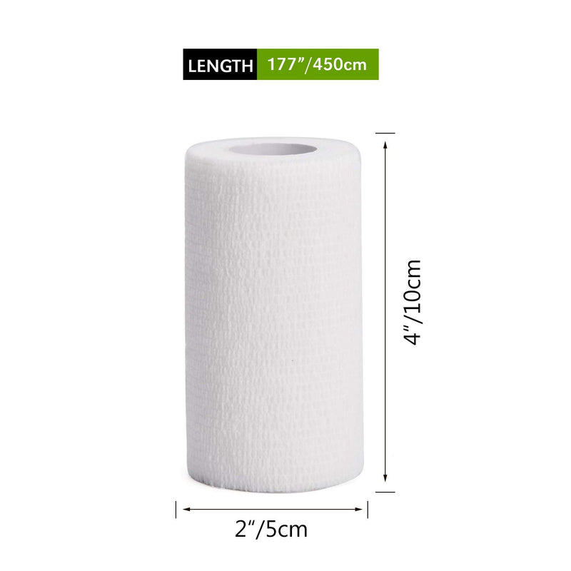 [Australia - AusPower] - TOBWOLF 12PCS Self Adhering Bandage, 4"x5yd / 10cmx4.5m Cohesive Elastic Bandage Wrap Gauze Roll, Breathable Sports Tape, Medical Vet Wrap for Wrist Ankle Knee Leg Sprains Swelling - White Pure White 4x180 Inch (Pack of 12) 
