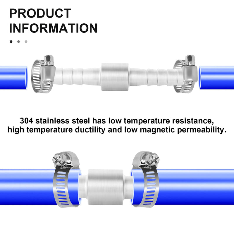 [Australia - AusPower] - TAISHER 5PCS 304 Stainless Steel Hose Barb Fittings 1/4 Inch to 1/4 Inch Barb Hose, Hose Barb Reducer Splicer Mender Union Air Water Fuel with 10PCS Hose Clamp 1/4" Barb x 1/4" Barb 5 
