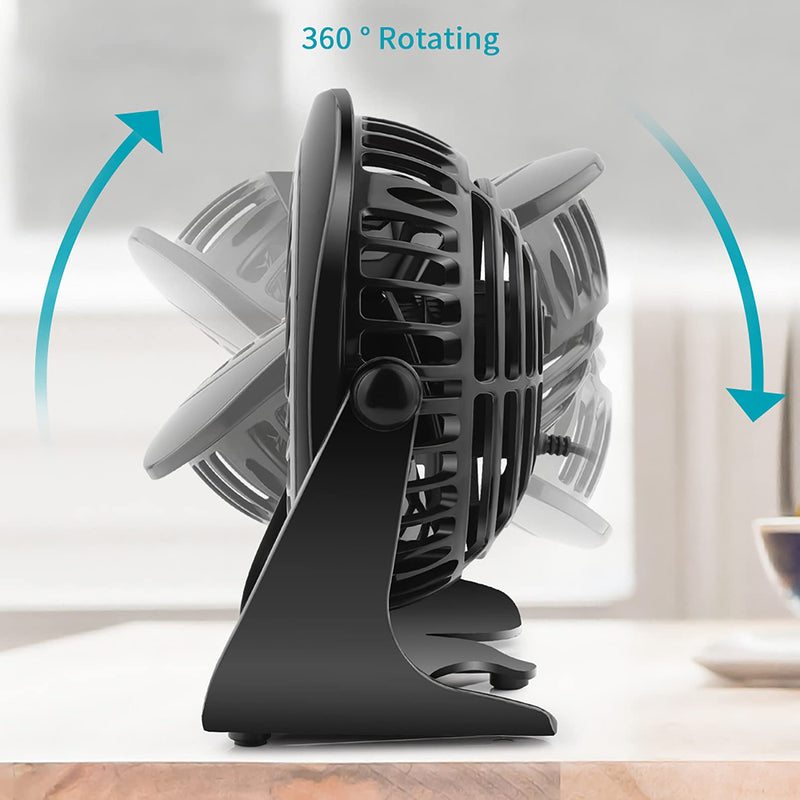 [Australia - AusPower] - 4 Inch Mini USB Desk Fan Quiet, 2 Speeds, Lower Noise, USB Powered, 360° Up and Down, 3.8 ft Cable, Powerful Desktop Fan for Home Office Room black 