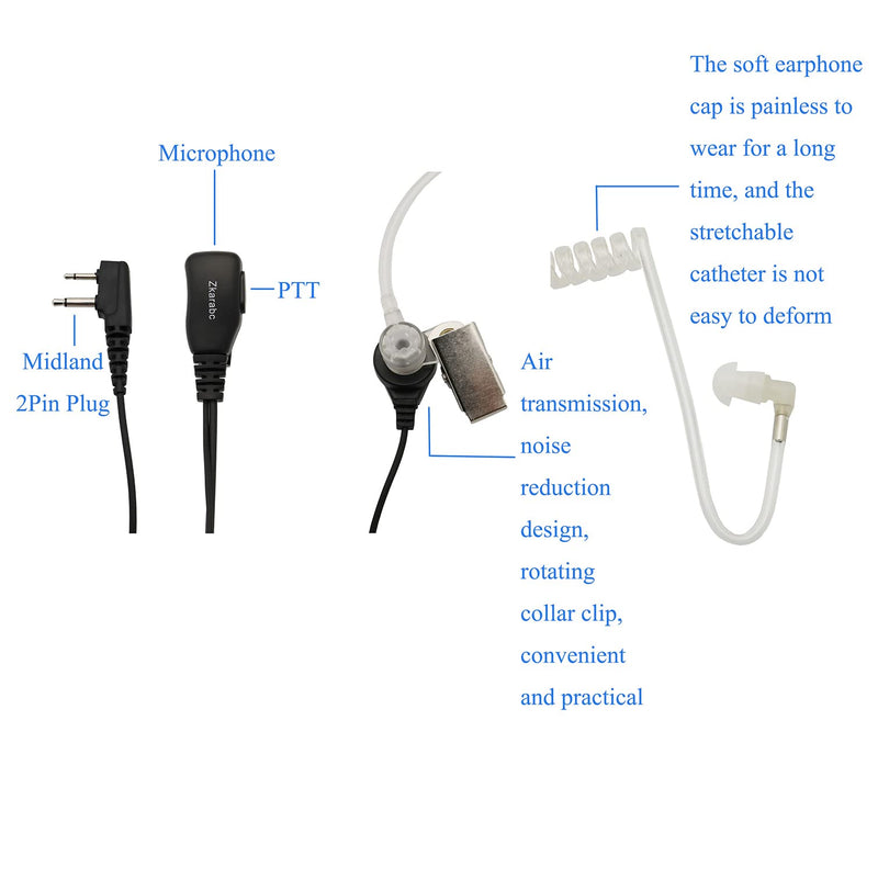 [Australia - AusPower] - Zkarabc Walkie Talkies Earpiece with Mic 2 Pin Acoustic Tube Headset Compatible with Midland GXT1000VP4 LXT500VP3 LXT600VP3 GXT1050VP4 GXT1000XB (5 Pack) 