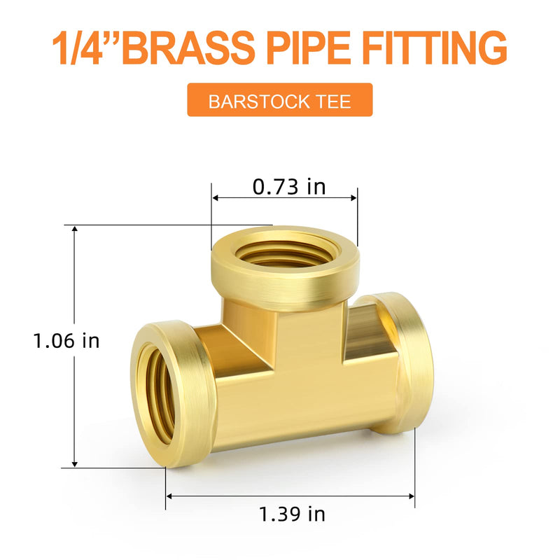 [Australia - AusPower] - GASHER 2 Pcs Brass Tee Fitting, 1/4" x 1/4" x 1/4" NPT Female Pipe Fittings 1/4 NPT 