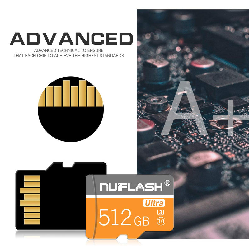 [Australia - AusPower] - Micro SD Card 512GB SD Memory Card 512GB TF Card Micro Flash SD Memory Card High Speed Class 10 with a SD Card Adapter HC-512GB 