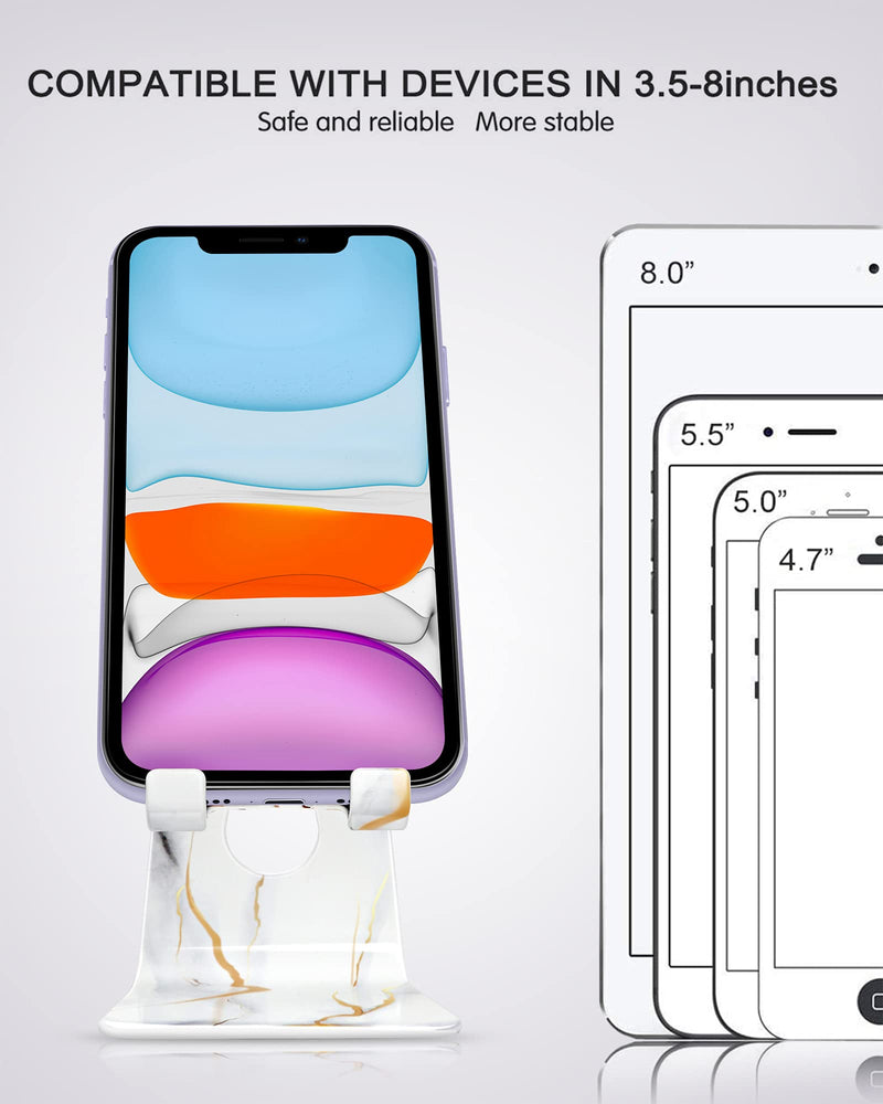 [Australia - AusPower] - Adjustable Cell Phone Stand, CreaDream Marble Phone Stand, Cradle, Dock, Holder, Aluminum Desktop Stand Compatible with Phone Xs Max Xr 8 7 6 6s Plus SE, Accessories Desk,All Mobile Phones-White/Gold 