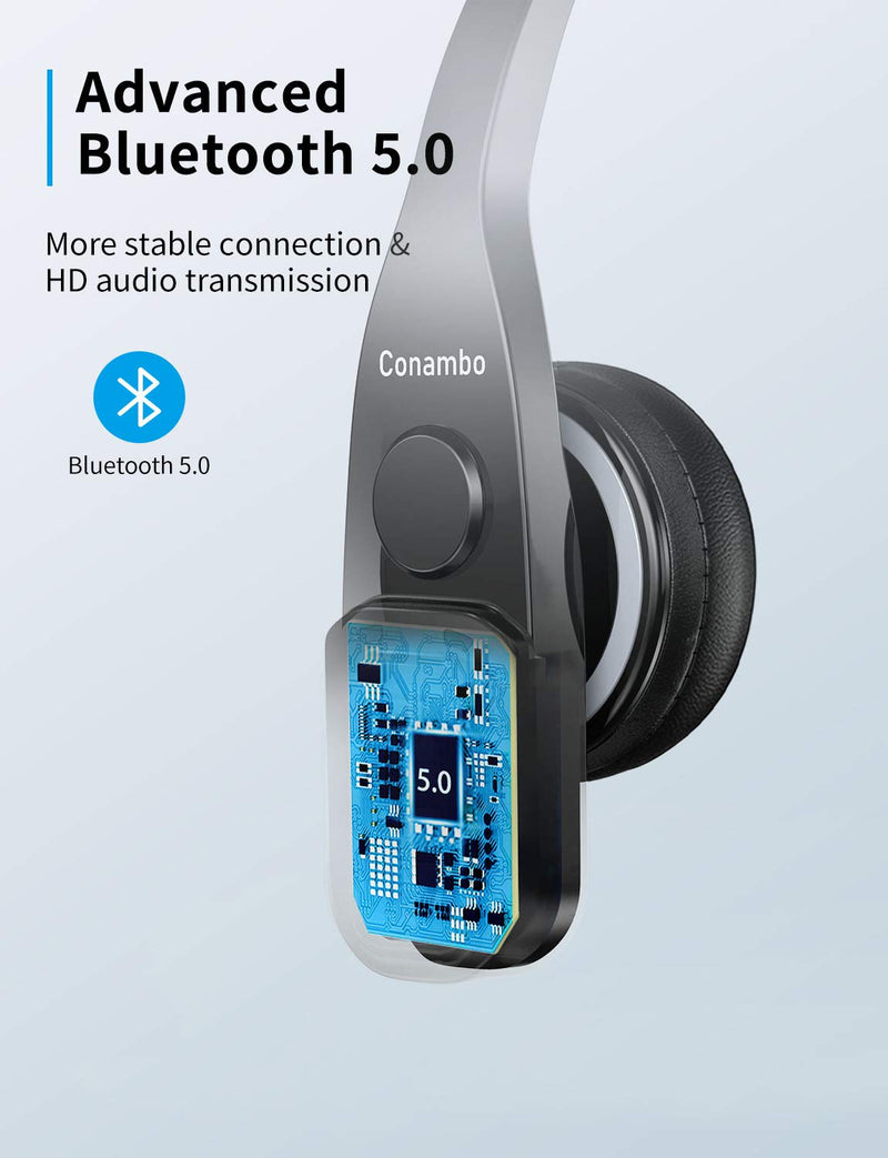 [Australia - AusPower] - Trucker Bluetooth Headset 5.0 with Microphone Noise Cancelling Wireless Phone Headset 22Hrs Talktime Mute Button for Cell Phones Laptop Office Home Online Class PC Call Center Skype Black 