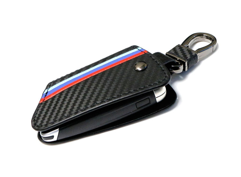 [Australia - AusPower] - Xotic Tech M-Colored Stripe Carbon Fiber Leather Remote Key Fob Cover Case Compatible with BMW X1 X5 X6 5 7 Series F48 F15 F16 G30 G31 G11 G12 X1, X5, X6, 5/7 Series 