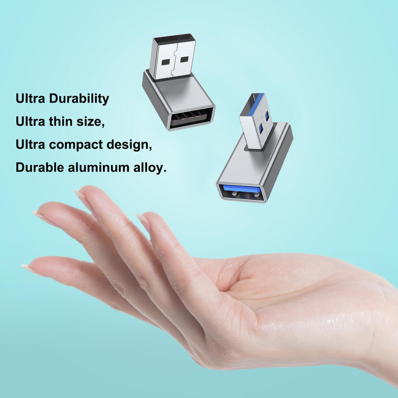 [Australia - AusPower] - AreMe 90 Degree USB 3.0 Adapter 4 Pack, Up and Down Angle, Left and Right Angle USB A Male to Female Converter Extender for PC, Laptop, USB A Charger, Power Bank and More (Grey) Grey 