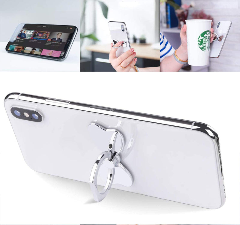 [Australia - AusPower] - Pokanic Cell Phone Holder Finger Metal Butterfly Ring Grip Stability Kickstand 360° Rotation Adjustable Collapsible Hand Magnetic Car Mount Compatible with Apple iPhone, Samsung Galaxy, LG (Silver) Silver 