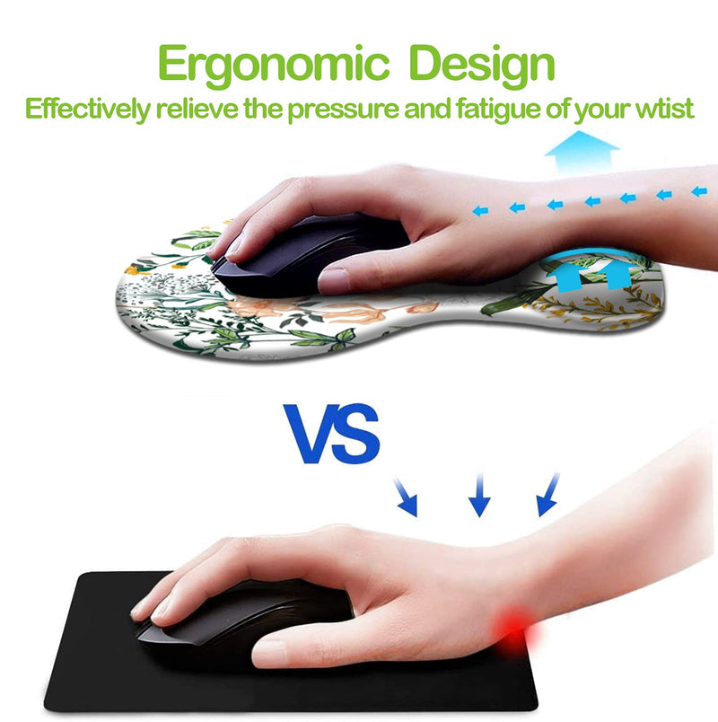 [Australia - AusPower] - Dooke Ergonomic Mouse Pad with Wrist Support, Cute Mouse Pads with Non-Slip PU Base for Home Office Working Studying Easy Typing & Pain Relief Beautiful Floral Creamy White 