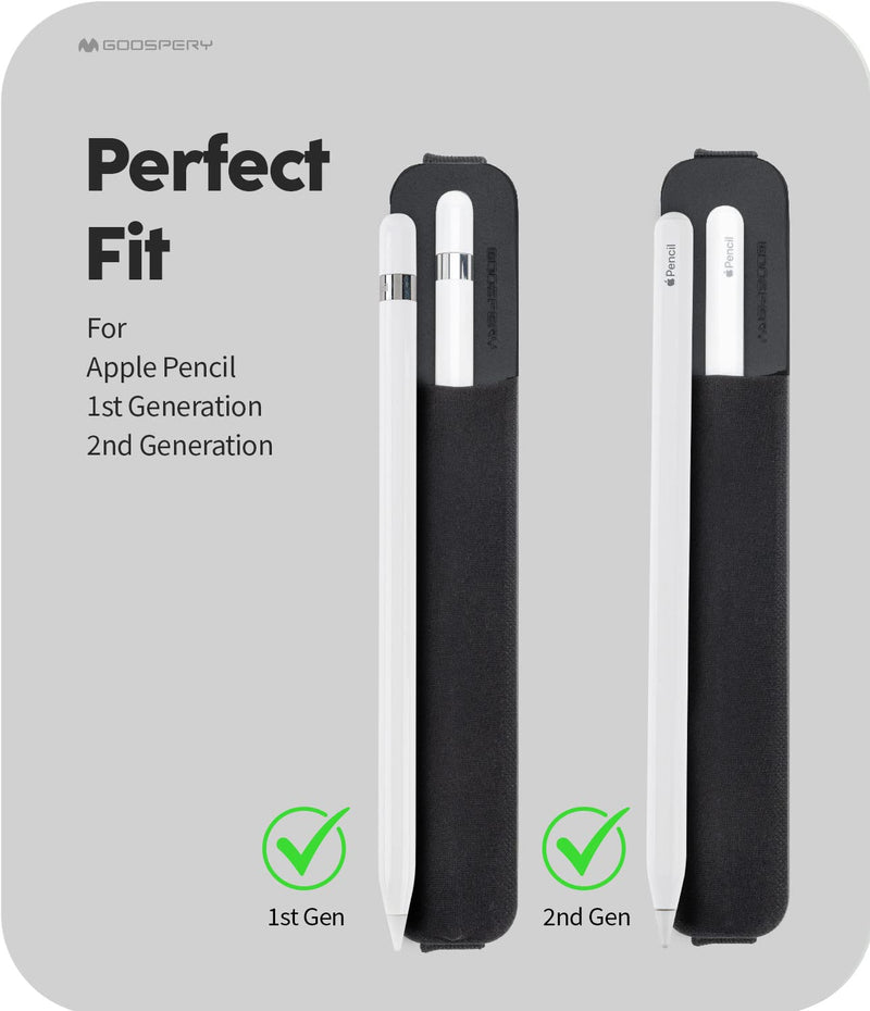 [Australia - AusPower] - Goospery Pencil Protection Holder Compatible with Apple Pencil (1st & 2nd Generation) Sling Sleeve PU Leather Pouch Case Elastic Band Pocket Accessory Fit iPad 8th 7th Mini 5th/Notebook/Tablets Matt Black 