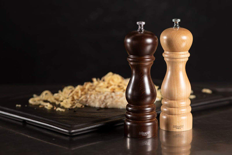 [Australia - AusPower] - Bisetti Roma 7.5 Inch Beech Wood Salt Mill Grinder With Adjustable Grinder, Walnut Finish 