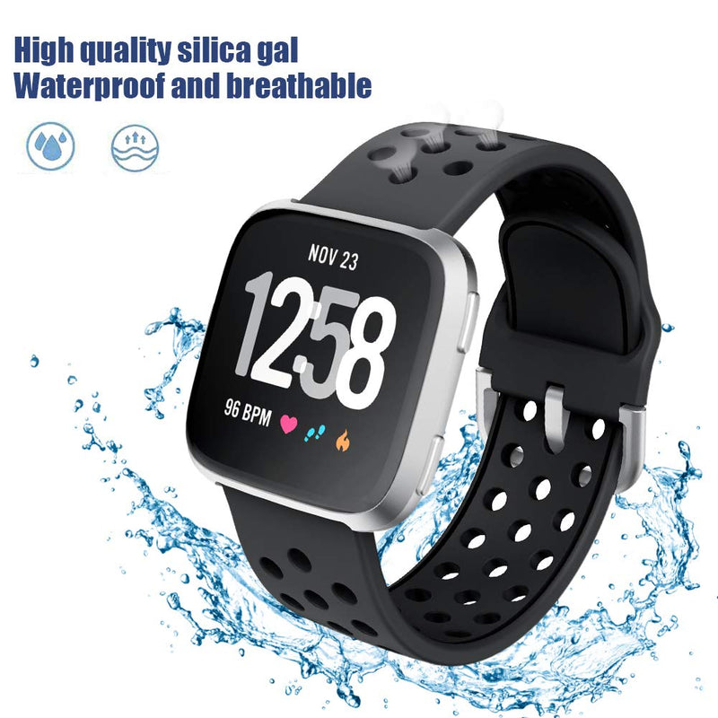 [Australia - AusPower] - Junboer for Fitbit Versa Band, Soft Silicone Dual Colour Sport Wristband Replacement Strap for Women Men Compatible with Fitbit Versa 2/ Fitbit Versa/ Fitbit Versa Lite/ Fitbit Versa SE Smart Watch Black-black+White-black 