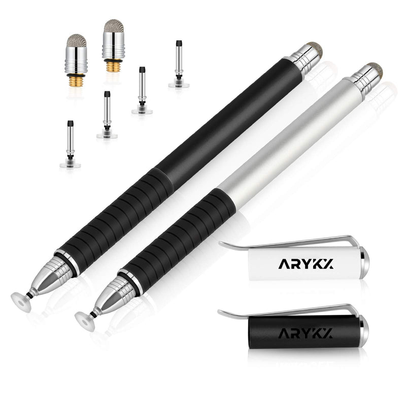 [Australia - AusPower] - ARYKX Stylus Pen for All Capacitive Touch Screen Devices 2 in 1 High Sensitivity Precision Pens with Fine Point Tip Disc and Hybrid Fiber Mesh Compatible with iPhone Tablets Pads (Black & White) Black & White 