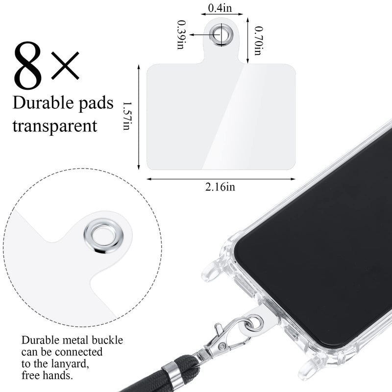 [Australia - AusPower] - 8 Pieces Phone Lanyard Patch Universal Phone Tether Plastic Phone Tether Tab Phone Case Lanyard with Metal Ring Compatible Cellphone Pad for Cellphones Safety Drop Protection (Transparent) Transparent 