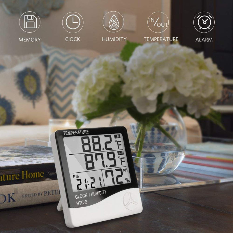 [Australia - AusPower] - Digital Thermometer Hygrometer Indoor Outdoor Temperature Meter Humidity Monitor with LCD Alarm Clock, 1M Probe Cord Temperature Humidity Gauge for Bedroom Greenhouse Garage Warehouse,Fahrenheit or Ce 