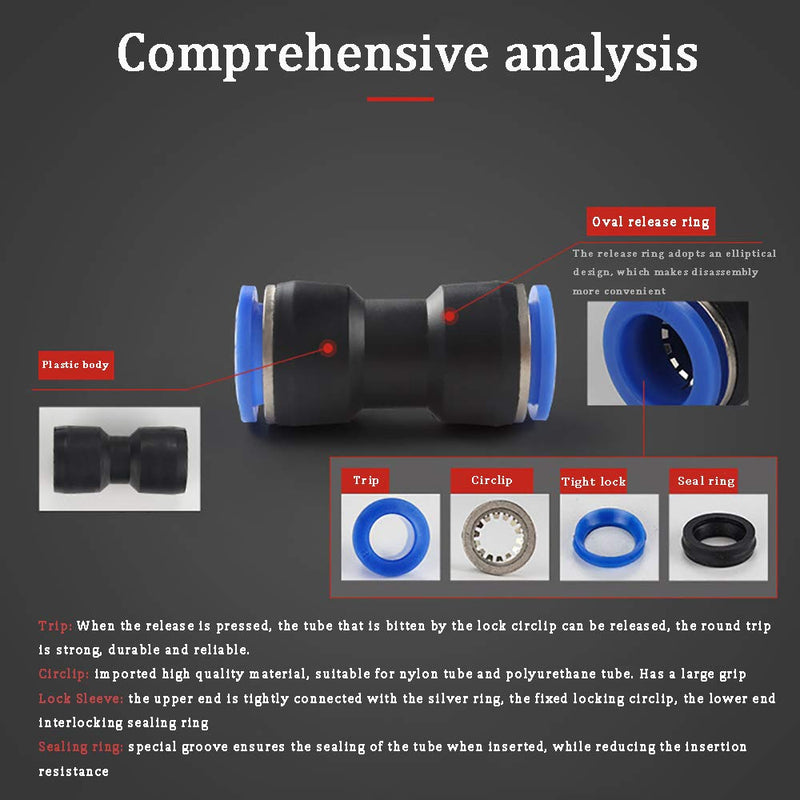 [Australia - AusPower] - 10mm Quick Fitting, 3/8” OD Push to Connect Pipe Tube Straight Fittings, Pneumatic Air Line Connector 20Pcs 10mm 