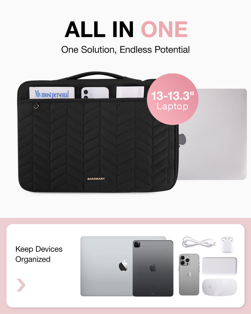[Australia - AusPower] - BAGSMART 13-14 inch Laptop Sleeve with Handle, Puffy Padded Laptop Case Bag, Portable MacBook Case Sleeve Fitted with MacBook Air Pro 13.3 inch 14 inch, Computer Sleeve Fitted with Dell,HP Black 