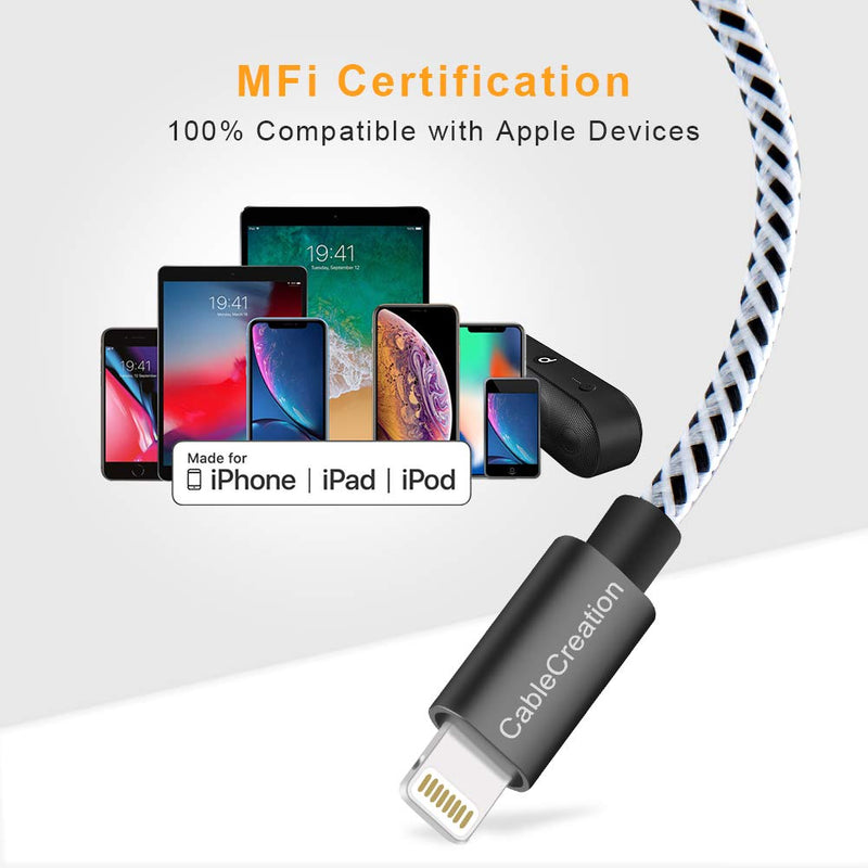 [Australia - AusPower] - CableCreation 0.5 Feet Short Lightning to USB Data Sync Cable [MFi Certified] Compatible with iPhone X, 8, 8 Plus, 7, 7 Plus, 6S, 6S Plus, iPad, 15CM, Black and White Black + White 