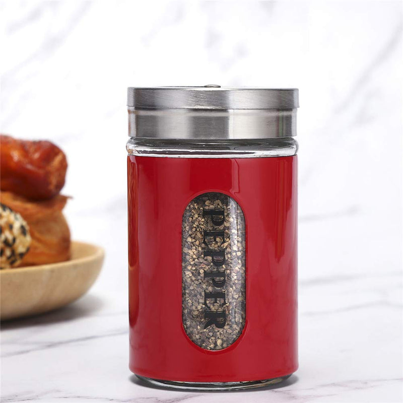 [Australia - AusPower] - Salt and Pepper Shakers Stainless Steel and Glass Set with Adjustable Pour Holes (Red) Red 