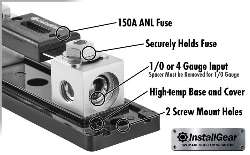 [Australia - AusPower] - InstallGear 0/2/4 Gauge AWG in-Line ANL Fuse Holder with 150 Amp Fuse 150A Fuse 