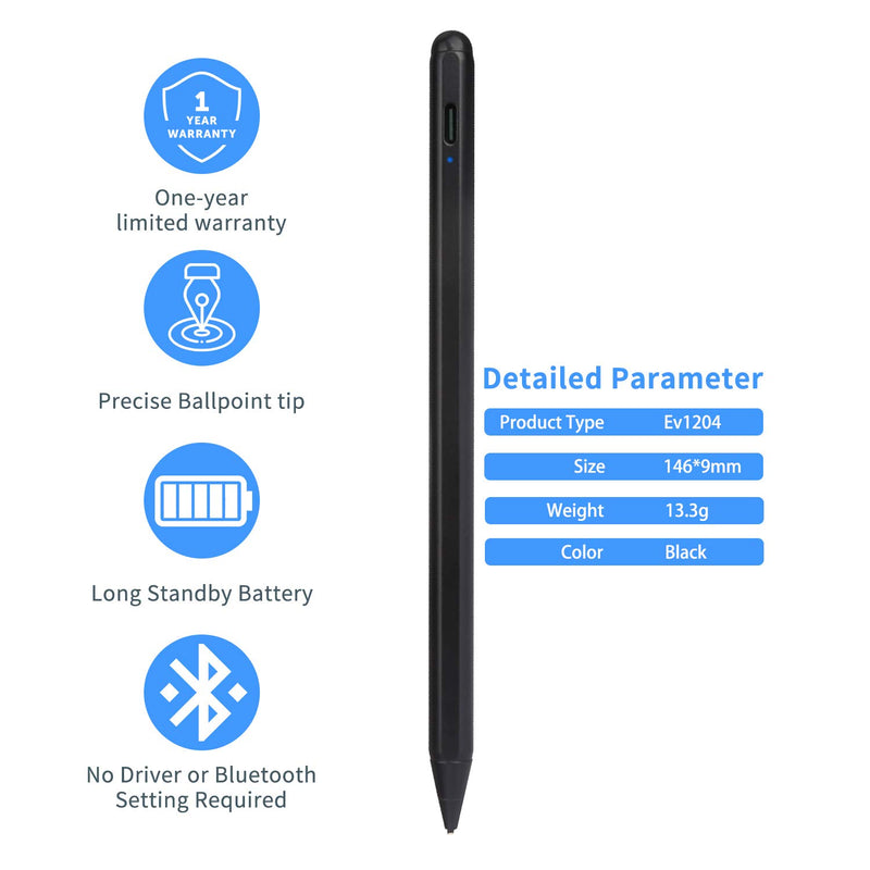 [Australia - AusPower] - Stylus Pen for Dell 2 in 1 Laptop Pencil, Evach Capacitive High Sensitivity Digital Pencil with 1.5mm Ultra Fine Tip Stylus Pencil for Dell 2 in 1 Laptop Pen, Black 