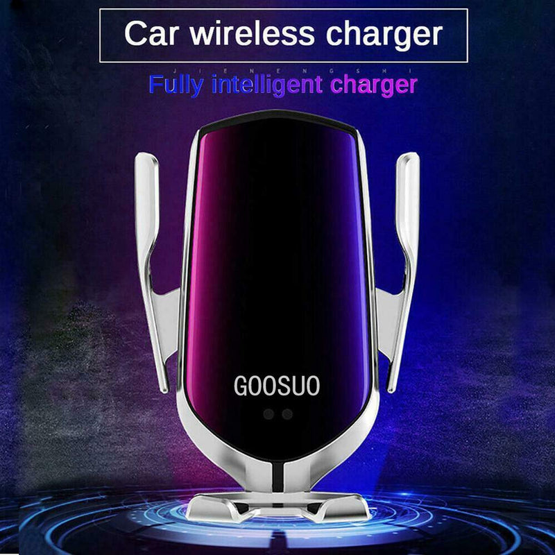 [Australia - AusPower] - GOOSUO Magnetic Car Phone Holder Mount Charger with qc 3.0 Adapter, 10w Qi Wireless Charging Auto-Clamping Vent Phone Mount for iphone12/Pro/Xs/Xr/8 Plus, Samsung S10/S9/Note10/Note9, etc(Silver) Purple & Silver 