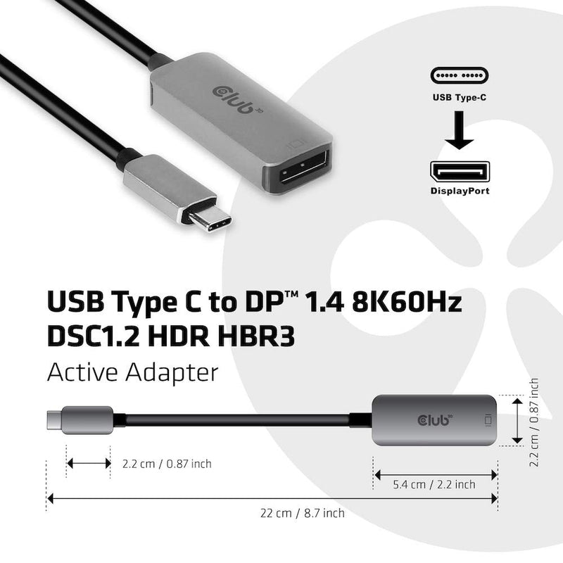 [Australia - AusPower] - Club 3D USB C to Displayport 1.4 Adapter(Support Resolutions up to 8K at 60Hz and 4K 120-144Hz with Dsc 1.2) HBR 3 - HDR CAC-1567 