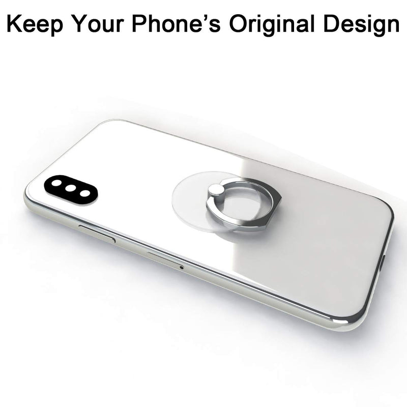 [Australia - AusPower] - Attom Tech Transparent Phone Ring Holder Grip 360 Degree Free Rotation, Clear Cell Phone Finger Ring Kick-Stand Compatible with iPhone X 8 7 Plus 6S 6 5s 5 SE, Galaxy S9 S8 S7 S6 Edge (Silver) 