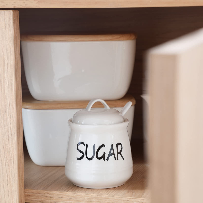 [Australia - AusPower] - HAOTOP Porcelain Sugar Bowl with Lid and Spoon 12oz White (White) 