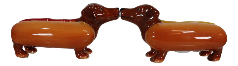 [Australia - AusPower] - Ebros Kissing Hot Dog Sausage Wiener Dachshunds Couple In Ketchup And Mustard Salt Pepper Shakers Ceramic Magnetic Figurine Set 4.75"L 