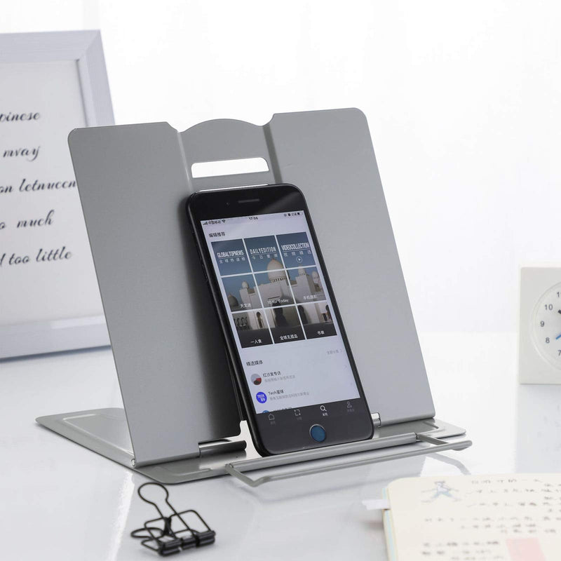 [Australia - AusPower] - MSDADA Desk Book Stand Metal Reading Rest Book Holder Angle Adjustable Stand Document Holder Portable Sturdy Lightweight Bookstands-Textbooks Tablet Music Books Cook Recipe (Grey) Grey 